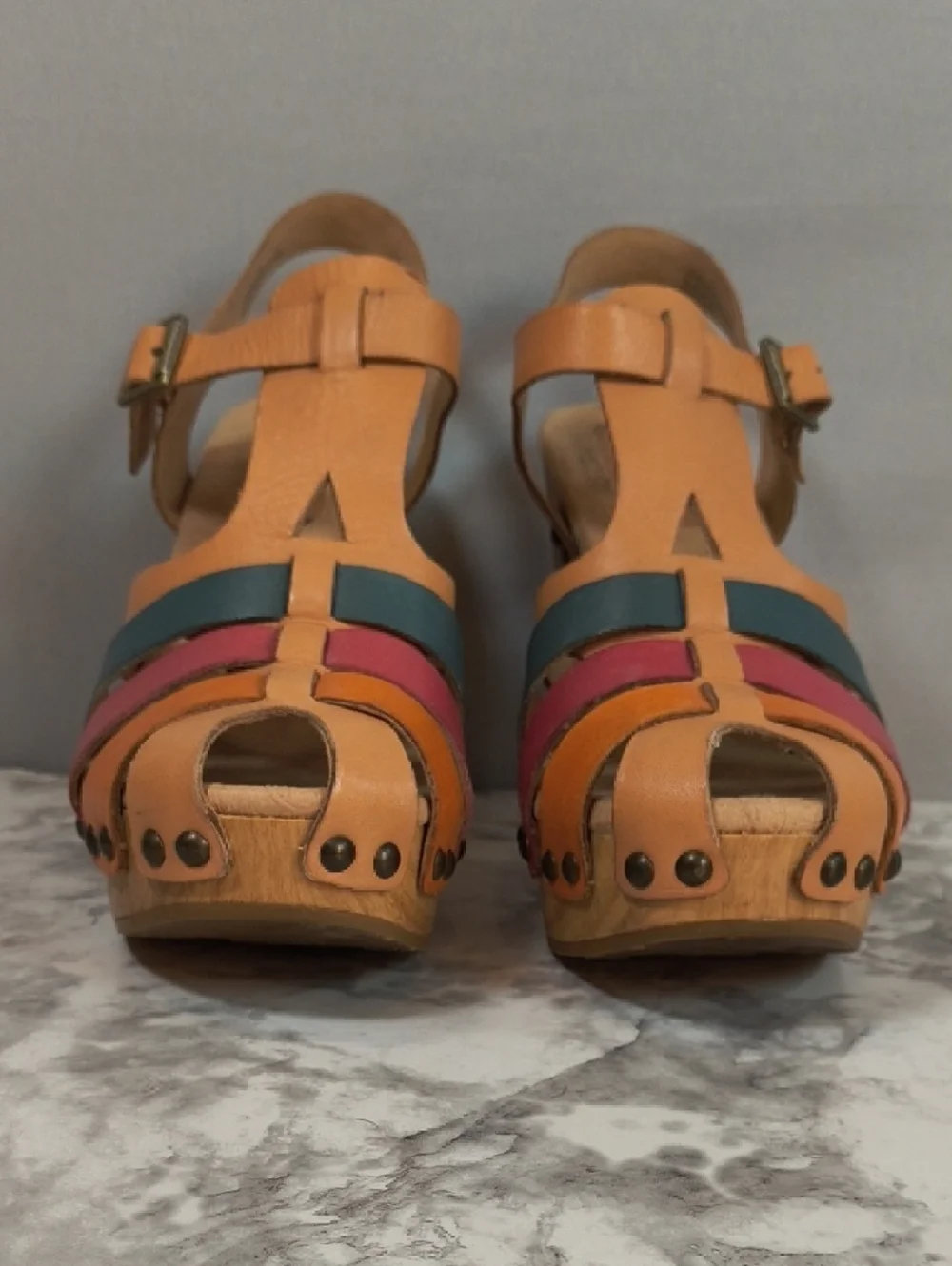 Women’s Multi-Color Leather Platform Sandal - Tan